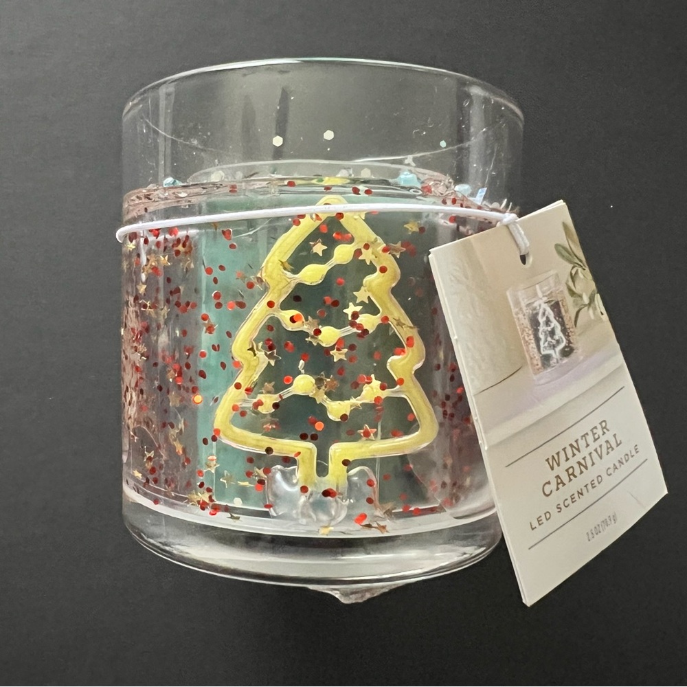 Threshold Winter Carnival Decorative Glass Candle with LED Tree